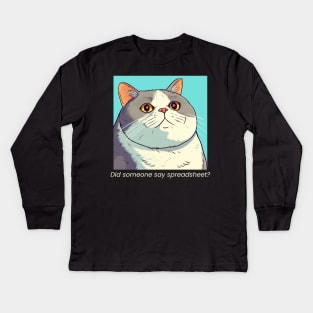 Did Someone Say Spreadsheet - Heavy Breathing - Funny Cat Nerd Kids Long Sleeve T-Shirt